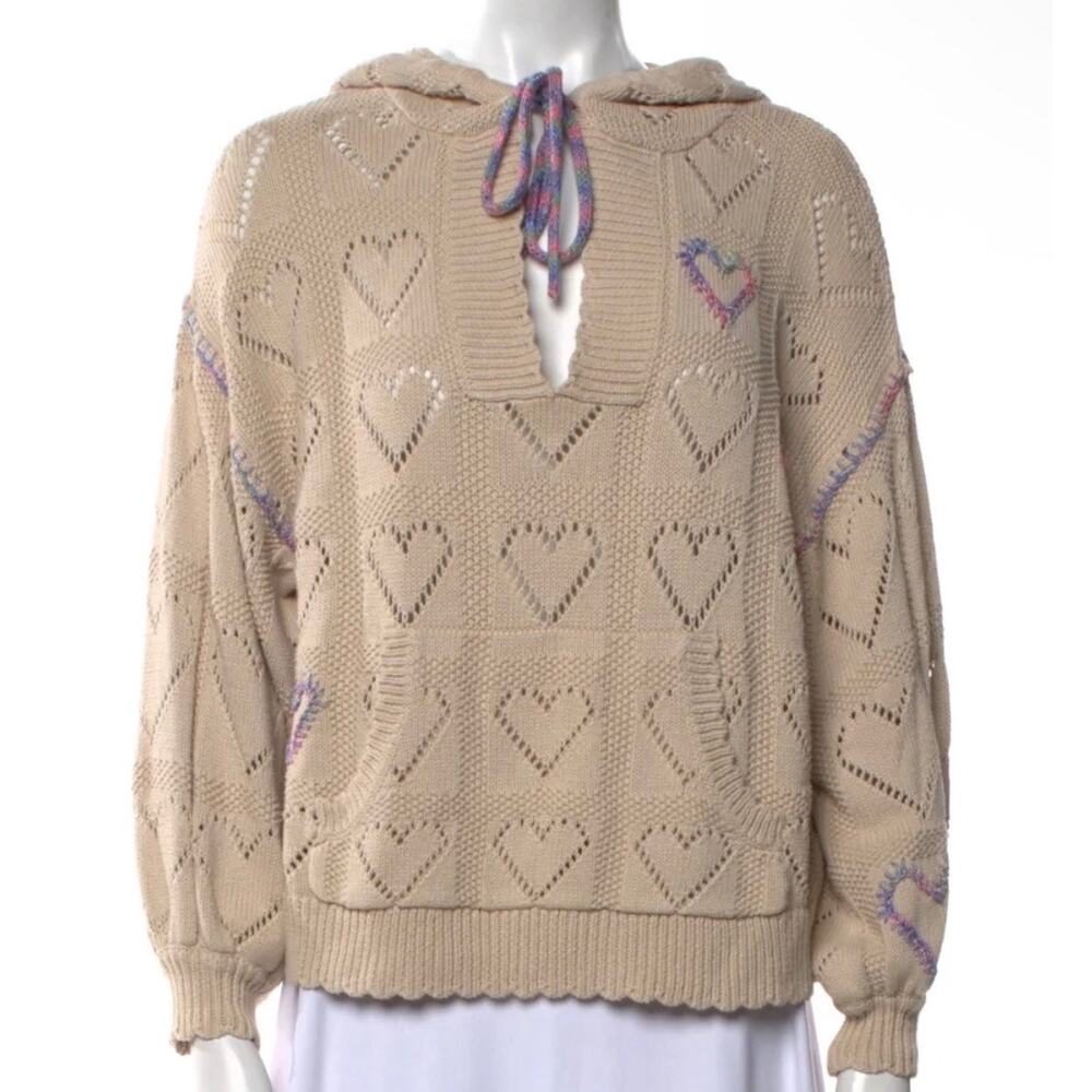 NWT - LoveShackFancy Meera Pointelle Hoodie Beige Heart Knit – Size M